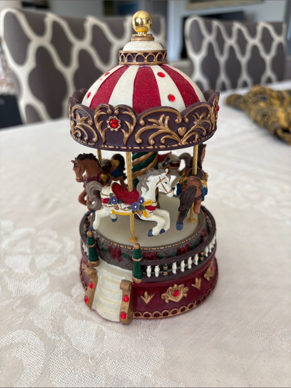 Red and White Carousel Music Box - Decorative